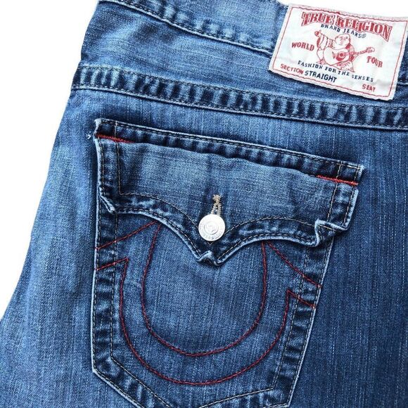 RARE True Religion Jeans Size 46 STRAIGHT FLAP EARTHWORM RED Blue - Picture 11 of 14